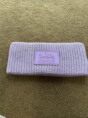 Coach Lilac Ribbed Knit Headband with Logo Patch NWOT